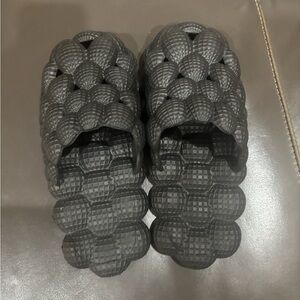 Black Textured Slide Sandals